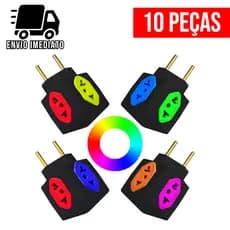 Adaptador de Tomada Cubo Preto e Colorido 4 Entradas Universal Bivolt 10A e 20A