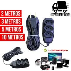 Extensão Elétrica com 3 Tomadas Bivolt 110v 220v Tripolar Alexa Compacta 2 3 5 e 10 Metros