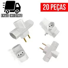 Kit 20 Adaptador de Tomada 3 PINOS Formato T de 10A Bivolt