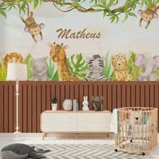 Papel de Parede Mural Infantil Safari com Nome Personalizado