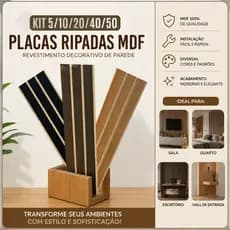 Kit de até 5, 10, 20, 40 OU 50 Placas Ripadas MDF - Revestimento Decorativo de Parede 45x11cm Painel Moderno