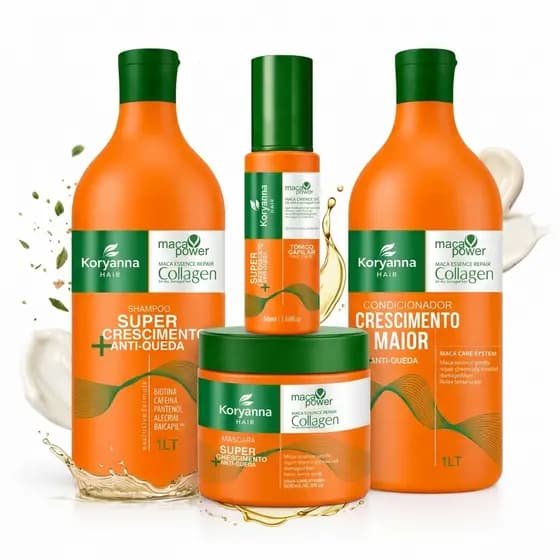 Kit Completo Koryanna Máscara Capilar 500g + Condicionador 1L + Shampoo 1L + Óleo Reparador 50ml Hidratação Profissional