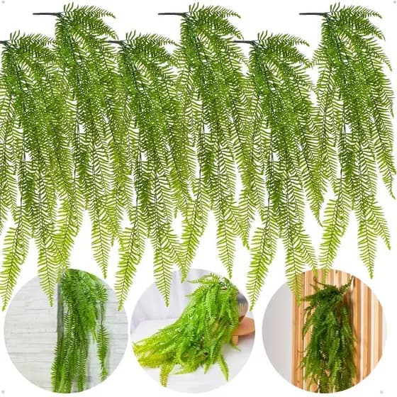 6 Plantas Artificiais Pendente Samambaia Folhagem Decoração Casa Sala Artificial Decorativa