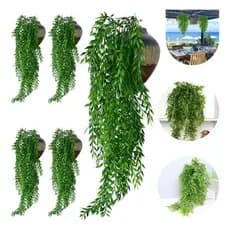 4 Pendentes De Plantas Artificiais Folhagem Verde Decoração Bambu Samambaia Folhas Caída Decorativa