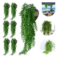 Kit 6 Pendente De Planta Artificial Folhagem Verde Decoração Bambu Samambaia Folhas Caída Decorativa