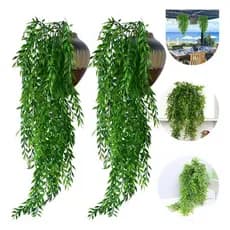 Kit 2 Pendente De Planta Artificial Folhagem Verde Decoração Bambu Samambaia Folhas Caída Decorativa