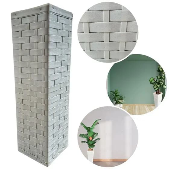 Vaso Grande Para Plantas Coluna Artesanal De Madeira E Fibra Branco Decoração Decorativo Flores Sala