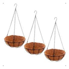 Kit 3 Vasos Fibra Coco Pequeno 15cm Pendente Com Ganchos E Correntes Meia Lua Redondo Orquidea