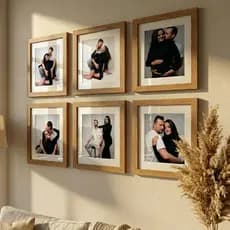 kit 6 quadros decorativo moldura fotográfica 23x23 cm com paspatur moldura amadeirado