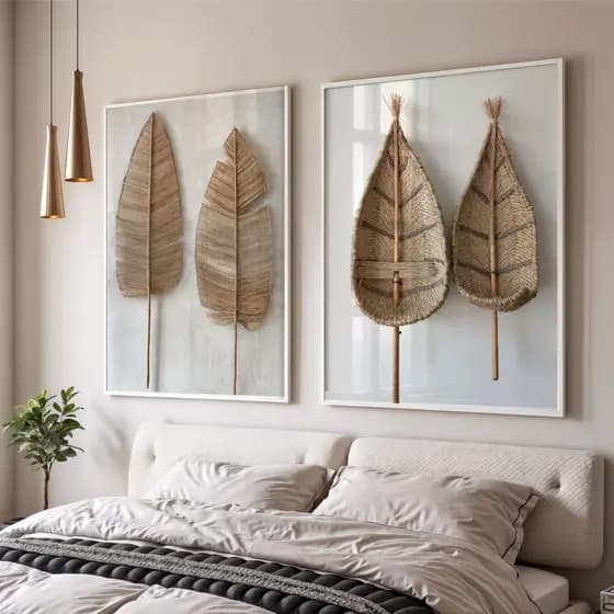 Kit 2 Quadros Decorativos Folha Bananeira Minimalista Vidro sala, quarto alto padrão exclusivo