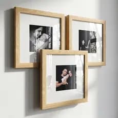 Kit 3 quadros decorativos moldura fotográfica 20x20cm moldura amadeirado com paspatur porta retrato