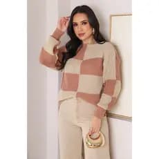 Blusa Feminino Tricot Xadres Inverno Trico Tendencia