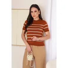 Blusa Feminina Old Money Tricô Manga Curta Tricot Blogueira