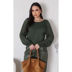 Blusa Feminino Manga Trabalhada Trico Moda Inverno Tricot