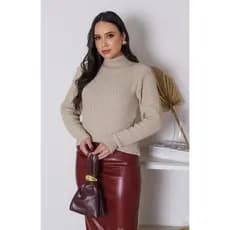 Blusa Feminino Gola Role Tricot Inverno Manga Longa Trico Cacharreu