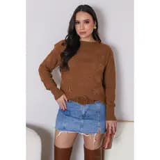 Blusa Feminino Losango Tricot Inverno Gola Redonda Trico