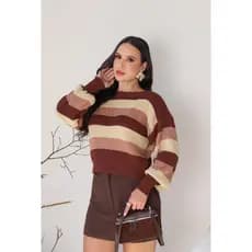 Blusa Feminino Listra Manga Longa Tendencia Inverno Tricot Moda Tricô