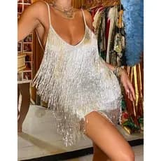Vestido Amei Franjas Feminino Festa Prateado Ano Novo