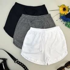 Kit 3 Short Feminino Malha Canelado Curto Soltinho Academia