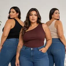 Kit 3 Blusas Manga Nula Plus Size Regata feminina Ribana Mula Manca