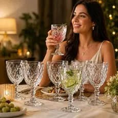 Jogo De 6 Taças De Vidro transparente Diamond 320ml Com Design Sofisticado