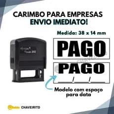 Carimbo Automático para Empresas e Lojistas PAGO LANÇADO Com Data (Nykon 302 Black)