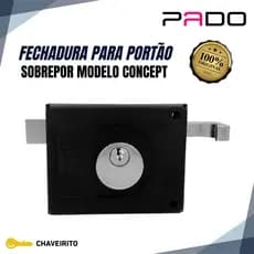 Fechadura Para Portão Sobrepor Preto Linha Concept - PADO