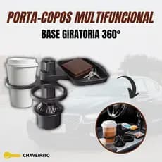 Suporte Porta Copo para Carro com Bandeja | Multifuncional Base Giratória