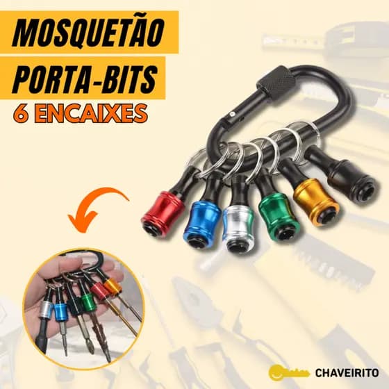 Chaveiro Mosquetão Porta-Bits 1/4" | Organizador de Ponteiras e Brocas | 6 Encaixes