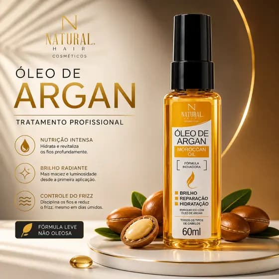 Óleo de Argan Moroccan Oil 60ml Reparador Brilho, Antifrizz e Hidratação Profunda para Cabelos