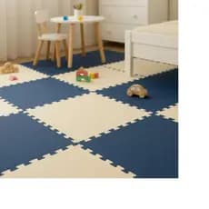 Kit 12 Tatame Tapete Eva 50x50x1cm 10mm AZUL MARINHO e CREME com Bordas de Acabamento Linha Premium