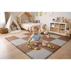 Kit 6 Tatames Tapete Eva 50x50x1cm 10mm Cinza Claro E Marrom Infantil com Bordas Acabamento Premium