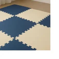 Kit 8 Tatame Tapete Eva 50x50x1cm 10mm AZUL MARINHO e CREME com Bordas de Acabamento Linha Premium