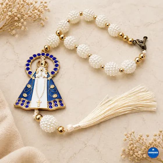 Kit 12 peças Dezena Terço Adorno Carro de Nossa Senhora Aparecida