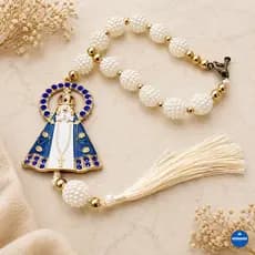 Kit 12 peças Dezena Terço Adorno Carro de Nossa Senhora Aparecida