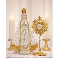 Kit Nossa Senhora Aparecida Italiana 13,5cm DOURADA ou PRATA + Ostensório 10cm Presente Religioso Luxo