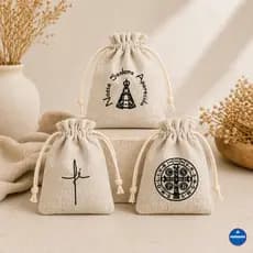 kit 12 saquinhos Linho Juta  Nossa Senhora Aparecida ,Liso Fé e São Bento Lembrancinha Religiosa