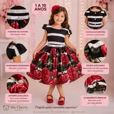 Vestido Infantil Festa Liso e  Estampado Casamento Menina Colorido Realeza Ursinho dia das crianças Natal
