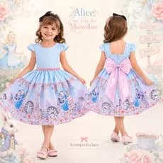 Vestido Infantil Menina Temático Roupa Infantil Alice No País Das Maravilhas Personagem Encantado