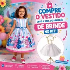 Vestido Infantil Kit Lilo e Stitch Angel Temático Casa Mágica Gabby e Jardim Encantado