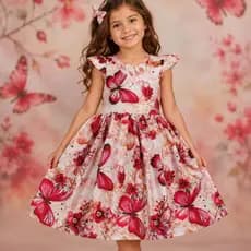Vestido Infantil Menina Borboleta Florais Casual Dia Noite Festa Aniversario Presente laço opcional