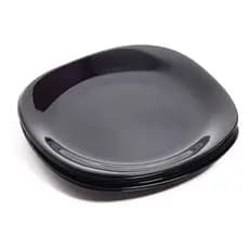 Jogo de 6 Pratos rasos Grande Quadrado vidro 26cm Preto Jantar e Almoço