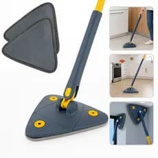 Kit 1 Esfregão De Limpeza 2 Refil Microfibra Lavável Mop Giratório 360° Triângulo Prático Piso Madeira Cimento Azulejo