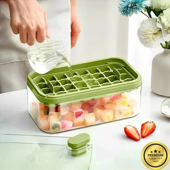 Forma Gelo Dupla 64 Cubos  Gelo Plástico  Caixa  Armazenamento Doméstico