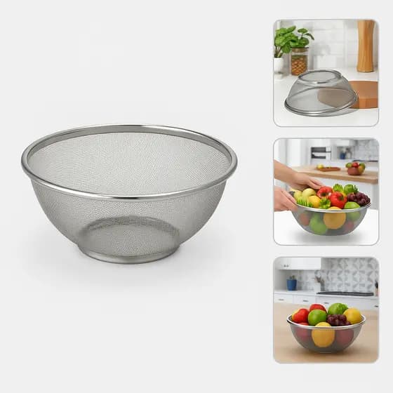 Cesta Inox Escorredor Multiuso Premium Frutas Pães Legumes Ventilada Elegante Decorativo Mesa Cozinha