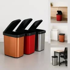 Lixeira Click Label 9L Tampa Preta Moderno Inox Plástico Resistente Cesto Casa Cozinha Banheiro