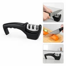 Afiador Amolador de Facas Profissional 3 Estágios Cerâmica Cozinha Prático Inox Talheres Carne