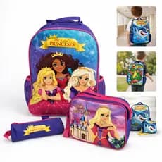 Kit Escolar Infantil Completo Mochila Rodinhas Lancheira Termica Estojo Dinossauro Tubarão Princesa