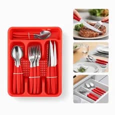 Jogo Talheres 25 Peças Aço Inox Faqueiro Completo Mesa Cozinha Porta Talher Moderno Elegante