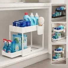 Organizador Multiuso Premium Metal 2 Andares Bandeja Deslizante Resistente Umidade Banheiro Cozinha